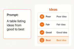ChatGPT prompt on left, generated table on right with best ideas highlighted