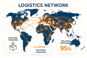 LOGISTICS NETWORK- Modern infographic showing
