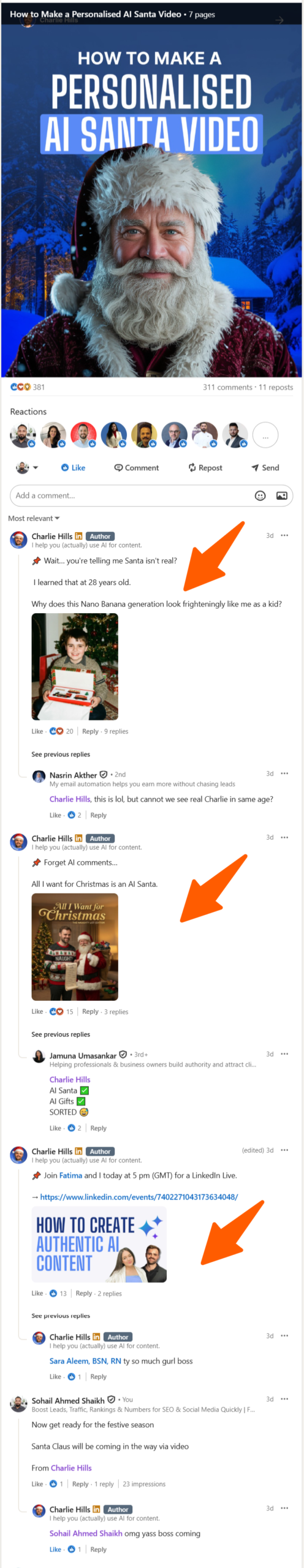 Charlie Hills Comment Thread Strategy on LinkedIn