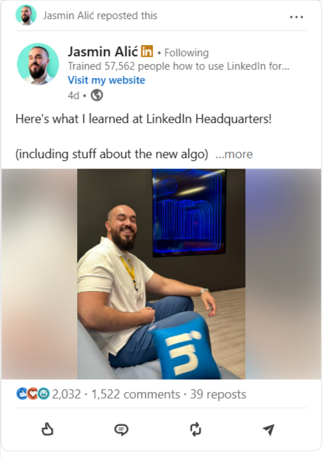 Jasmine Alic Link Bait heading in 140 chars on LinkedIN