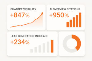 SXO case study dashboard showing 847% increase in ChatGPT visibility and other key metrics