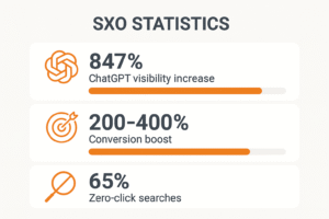 Search Experience Optimization statistics showing conversion rates and AI visibility improvements